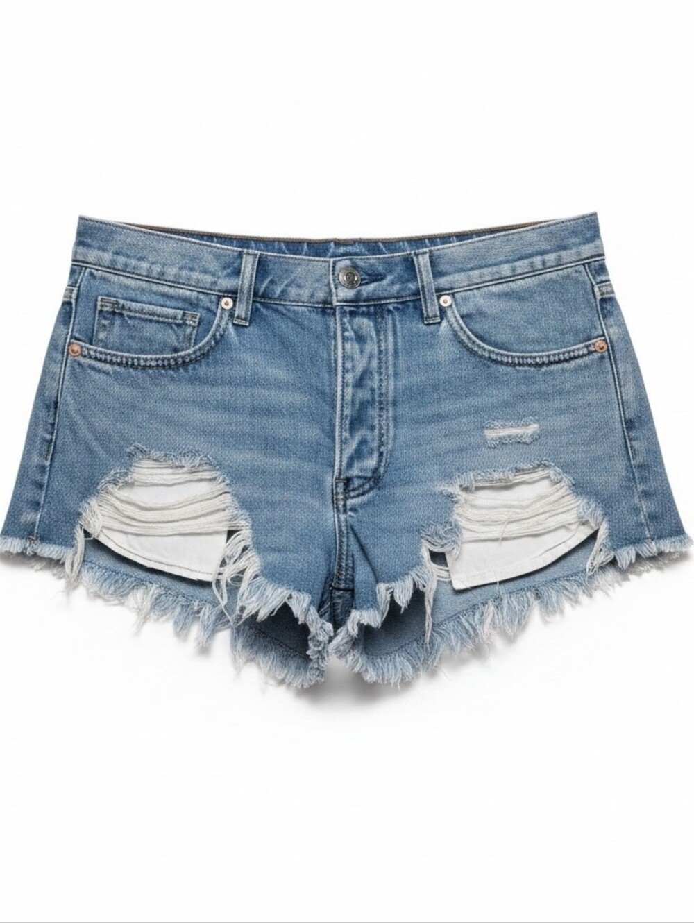 We The Free Distressed Raw Hem Denim Shorts Size 27 High Rise Light Blue Wash